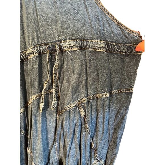 Sacred Threads Overalls Women L Blue Denim Patchwork Boho Y2K Retro Western 80s - Picture 12 of 15